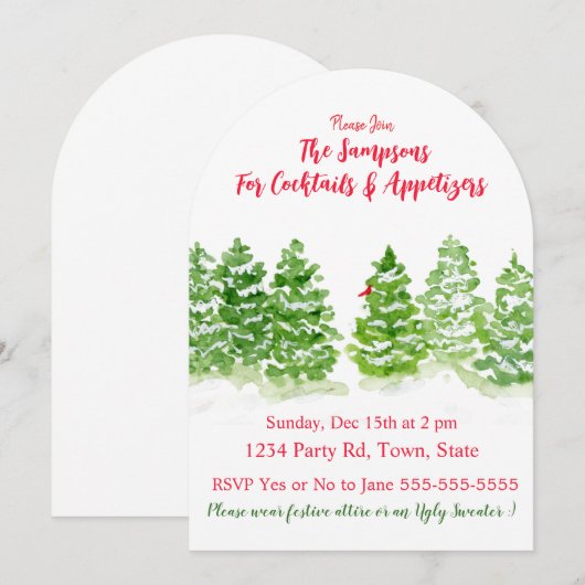 Watercolor Winterbomen PERSONALISEER Boog Kaart (Voorkant / Achterkant)