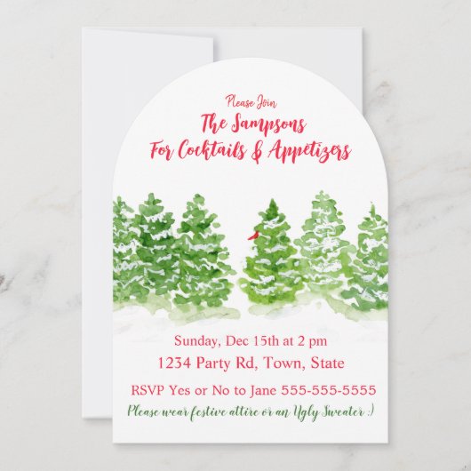 Watercolor Winterbomen PERSONALISEER Boog Kaart (Voorkant)