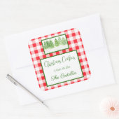Watercolor Winterbomen Rood Geruit KOEKJES Vierkante Sticker (Envelop)