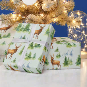 Watercolor Winterbos - Herten en Besneeuwde Bomen Cadeaupapier
