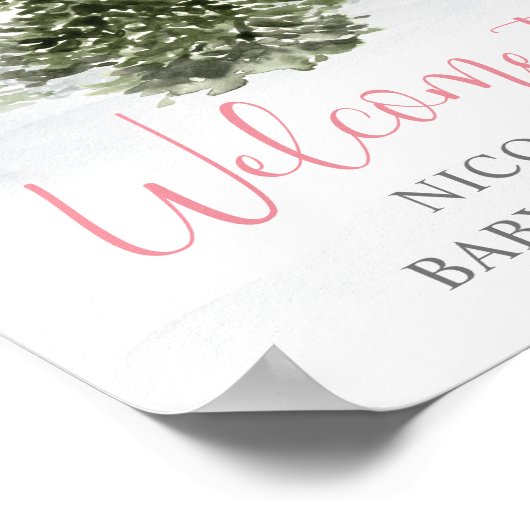 Watercolor Winterbos Roze Baby Shower Welkom  Poster (Hoek)