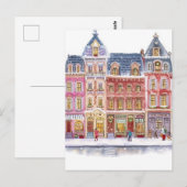 Watercolor Winterdorp Kerststad Briefkaart (Voorkant / Achterkant)