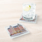 Watercolor Winterdorp Kerststad Glazen Onderzetter (Schuin)