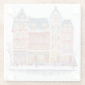 Watercolor Winterdorp Kerststad Glazen Onderzetter (Achterkant)