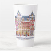 Watercolor Winterdorp Kerststad Latte Mok (Voorkant)