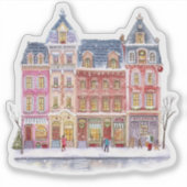 Watercolor Winterdorp Kerststad Sticker (Voorkant)