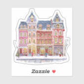 Watercolor Winterdorp Kerststad Sticker (Vel)