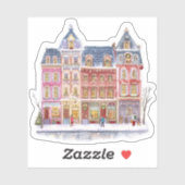 Watercolor Winterdorp Kerststad Sticker (Vel)