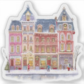 Watercolor Winterdorp Kerststad Sticker (Voorkant)