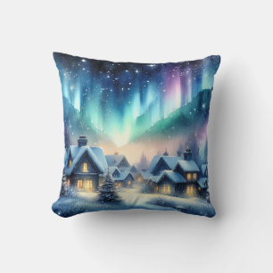 Watercolor Winterdorp Sneeuw Kerstmis Kussen