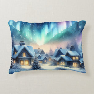 Watercolor Winterdorp Sneeuwige Kerst Accent Kussen