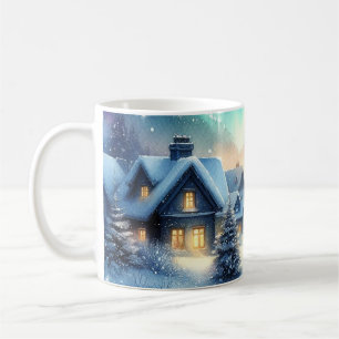 Watercolor Winterdorp Sneeuwige Kerstmis Koffiemok