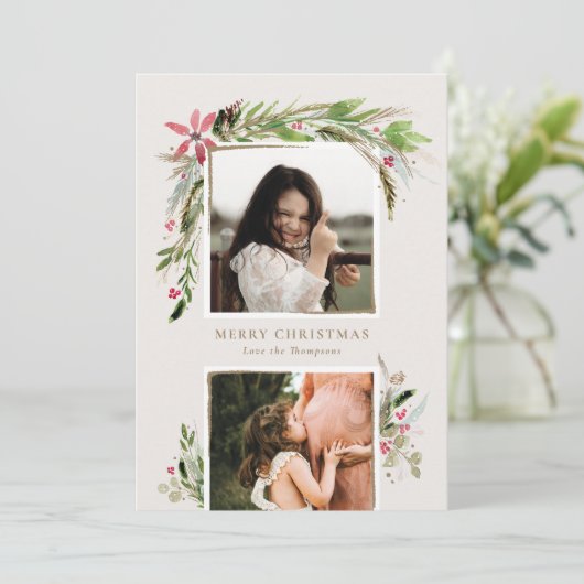 Watercolor Wintergroen Kerstkaart (Staand voorkant)