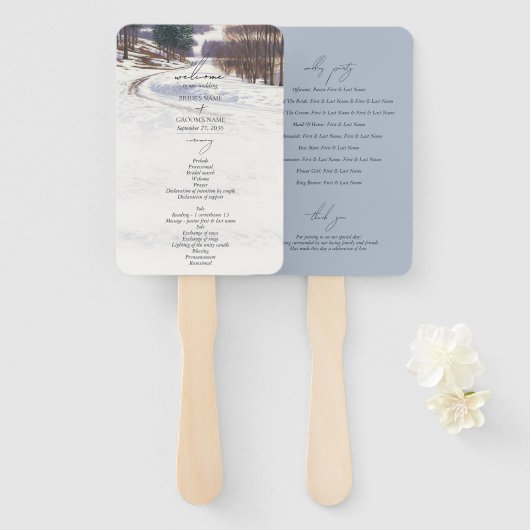 Watercolor Winterlandschap Bruiloft Handwaaier (Voorkant en achterkant)