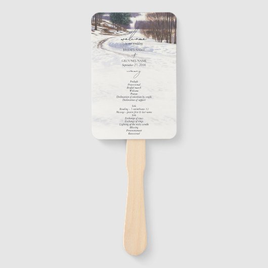 Watercolor Winterlandschap Huwelijk Handwaaier (Voorkant)