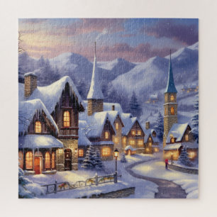 Watercolor Winterlandschap Kerstmis Dorp Legpuzzel