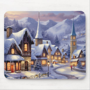 Watercolor Winterlandschap Kerstmis Dorp Muismat