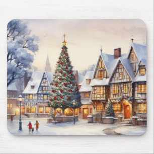 Watercolor Winterlandschap Kerstmis Dorp Muismat