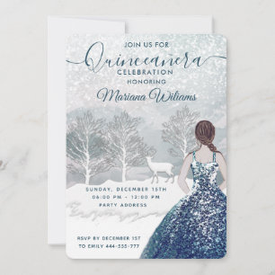 Watercolor winterscène blauwe jurk Quinceañera Kaart