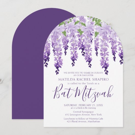 Watercolor Wisteria Bedrijfslogo | Bat Mitzvah Kaart (Voorkant / Achterkant)