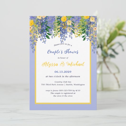 Watercolor Wisteria Bloemen Bruidspaar Bruiloft Kaart (Staand voorkant)