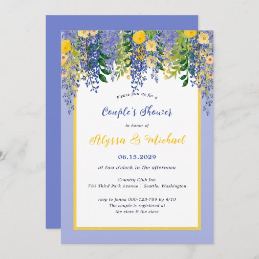 Watercolor Wisteria Bloemen Bruidspaar Shower Kaart (Voorkant / Achterkant)