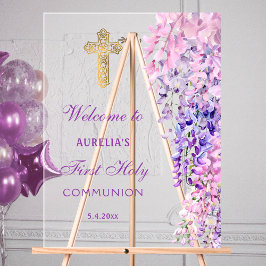 Watercolor Wisteria First Communion Welcome Acryl Bord