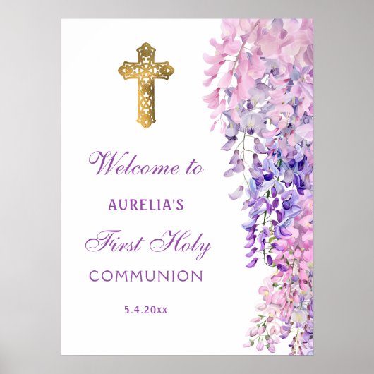 Watercolor Wisteria First Communion Welcome Poster (Voorkant)