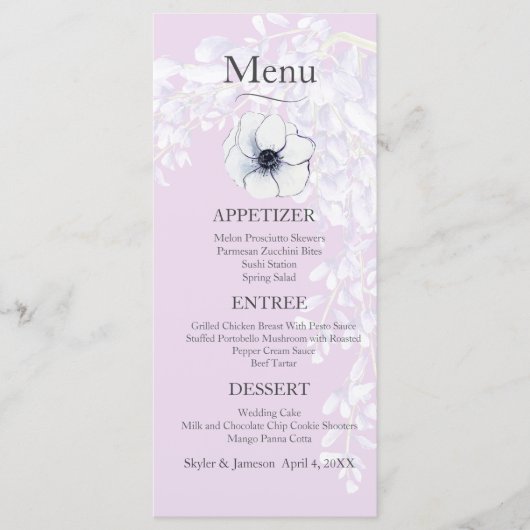 Watercolor Wisteria Trouwmenu Menu (Voorkant)