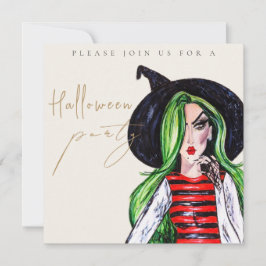 Watercolor Witch Adult Halloween Party Invitation Kaart