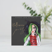 Watercolor Witch Adult Halloween Party Invitation Kaart (Staand voorkant)