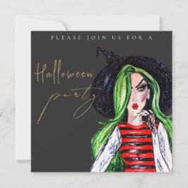 Watercolor Witch Adult Halloween Party Invitation Kaart