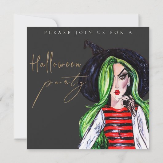 Watercolor Witch Adult Halloween Party Invitation Kaart (Voorkant)