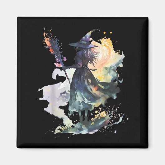 Watercolor Witch Halloween Fall Autumn Art Paintin Magneet (Voorkant)