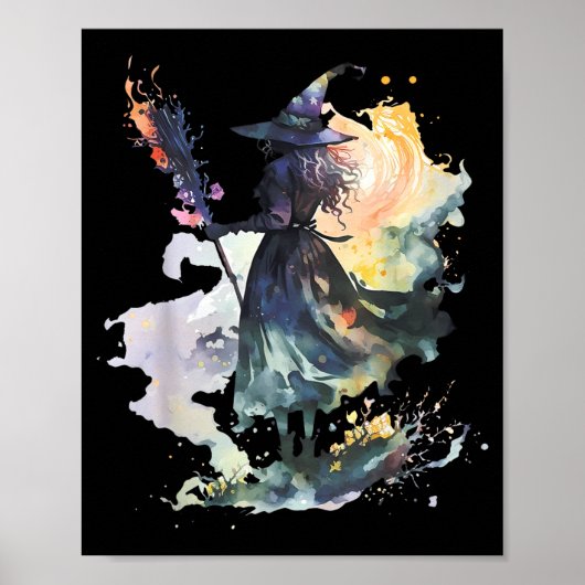 Watercolor Witch Halloween Fall Autumn Art Paintin Poster (Voorkant)
