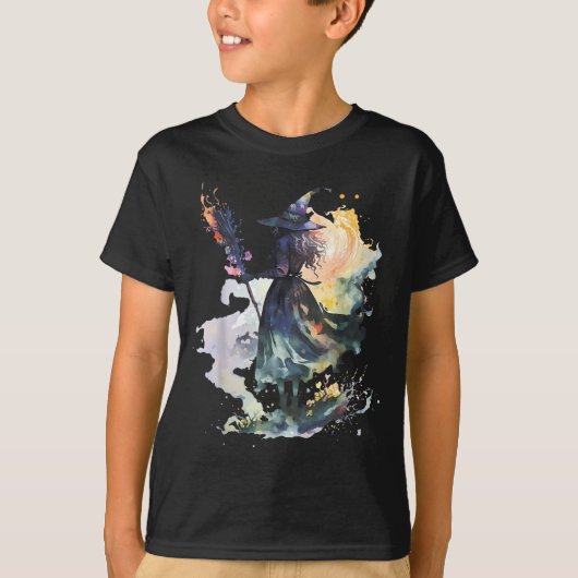 Watercolor Witch Halloween Fall Autumn Art Paintin T-shirt (Voorkant)