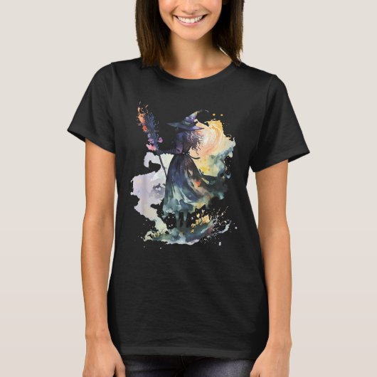 Watercolor Witch Halloween Fall Autumn Art Paintin T-shirt (Voorkant)