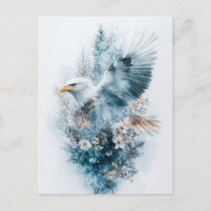 Watercolor Witte Adelaar in Vlucht met Witte Bloem Briefkaart