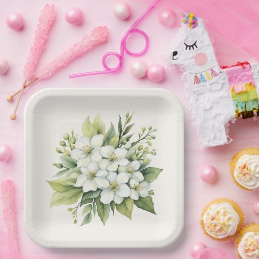 Watercolor witte appelbloesem boeket papieren bordje (Feest)