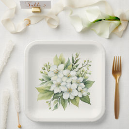 Watercolor witte appelbloesem boeket papieren bordje