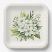 Watercolor witte appelbloesem boeket papieren bordje (Voorkant)