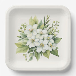 Watercolor witte appelbloesem boeket papieren bordje