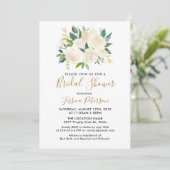 Watercolor Witte Bloemen Bruidsdouche Uitnodiginge Kaart (Staand voorkant)