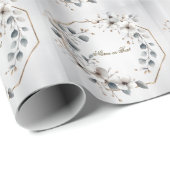 Watercolor Witte Bloemen Gouden Frame Zilveren Tea Cadeaupapier (Rol Hoek)