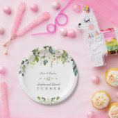 Watercolor Witte Bloemen Groene Bladeren Bruiloft Papieren Bordje (Feest)