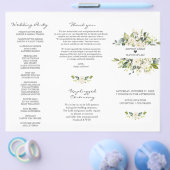 Watercolor Witte Bloemen Tri+Fold Trouwprogramma Flyer (Enkel)