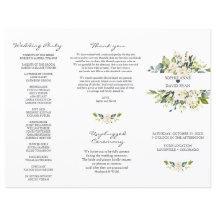 Watercolor Witte Bloemen Tri+Vouw Huwelijksprogram