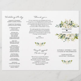 Watercolor Witte Bloemen Tri+Vouw Huwelijksprogram Flyer