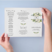 Watercolor Witte Bloemen Tri+Vouw Huwelijksprogram Flyer (Hand)