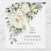 Watercolor Witte Bloemige Eucalyptus Loof Bruiloft Wijn Etiket (Enkel label)